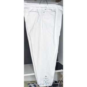 White Capris 18 Cotton Partial Elastic Turquoise Stone Trim NOTES